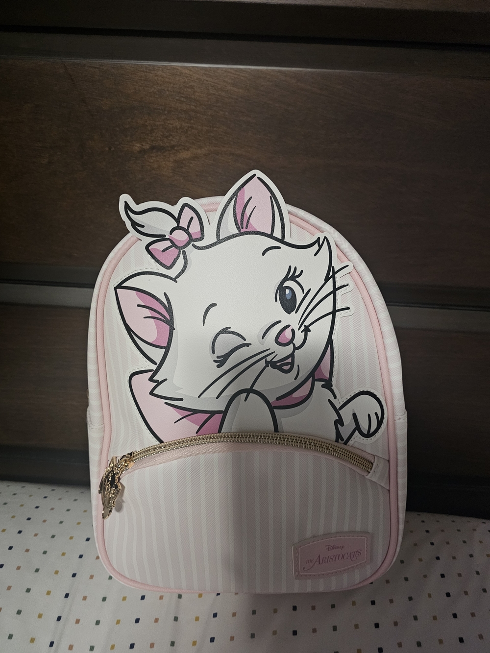 Bioworld Pink and White Marie Mini Backpack with Gold Zipper